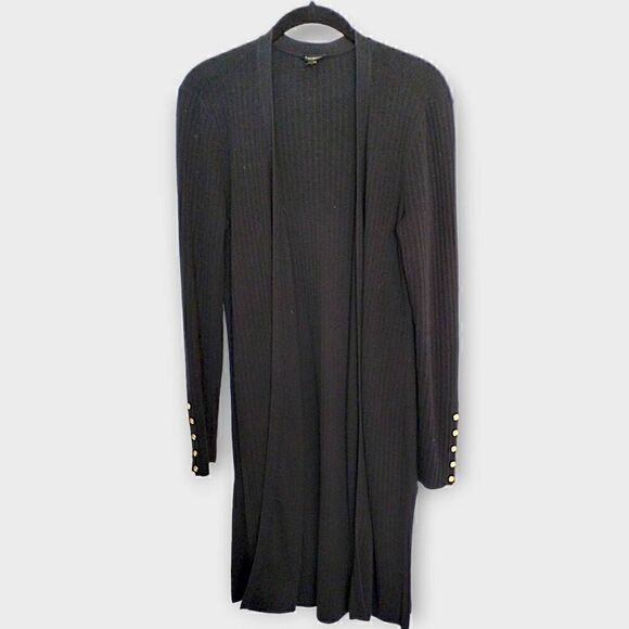 Live the Process Womens Cardigan Sz. Black Ribbed Puffed Sleeves Cuffed Button - Picture 9 of 11